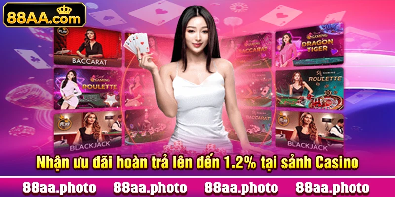Nhận ưu đãi hoàn trả lên đến 1.2% tại sảnh Casino